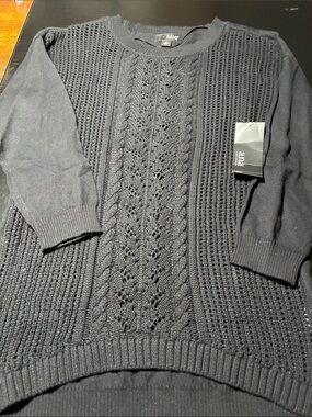 a.n.a Black Cable Knit Crew Sweater